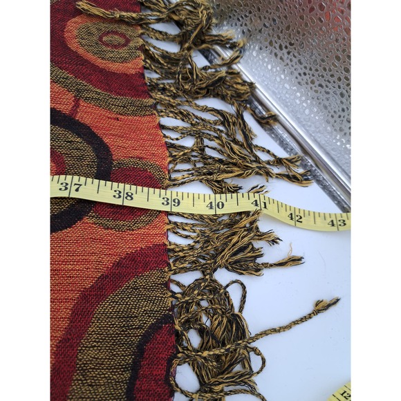 Pashmina Boho Circles Fringe Orange Black Reversible Scarf Shawl Headwrap Stole - Picture 4 of 10